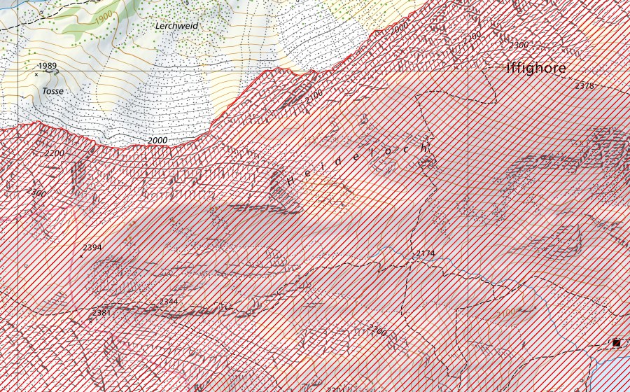 Carte nationale swisstopo avec le périmètre protégé de Gälte – Iffigen (Paysage IFP)