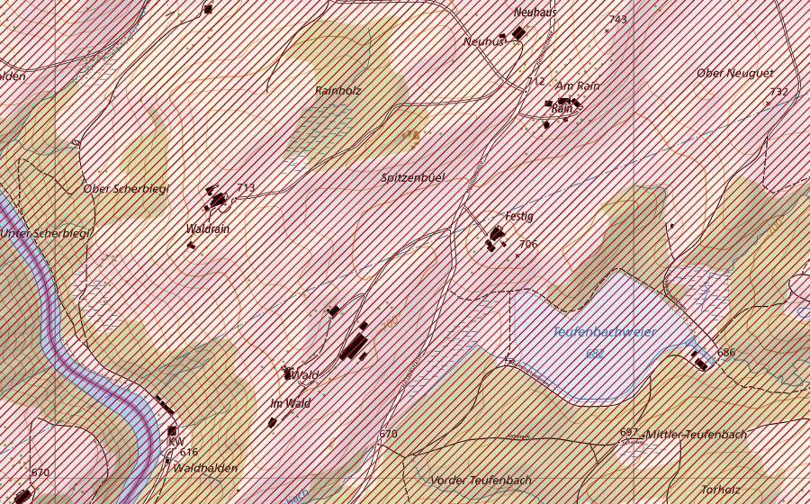 Carte nationale swisstopo avec le périmètre protégé de Glaziallandschaft Lorze – Sihl mit Höhronenkette und Schwantenau (Paysage IFP)