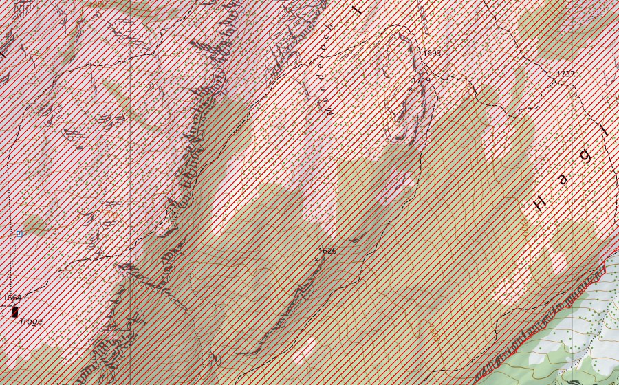 swisstopo national map showing the protected perimeter of Hohgant (BLN landscape)