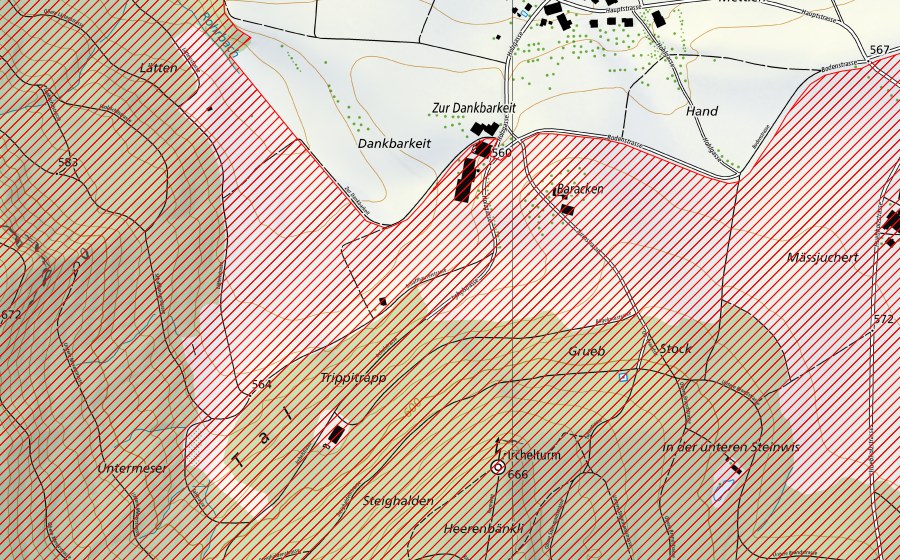 swisstopo national map showing the protected perimeter of Irchel (BLN landscape)