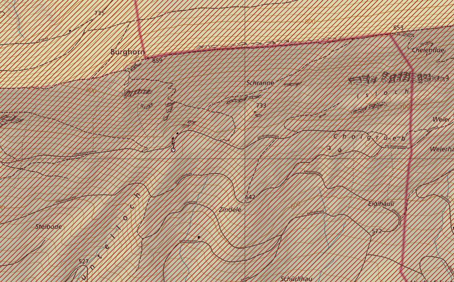swisstopo national map showing the protected perimeter of Lägerngebiet (BLN landscape)