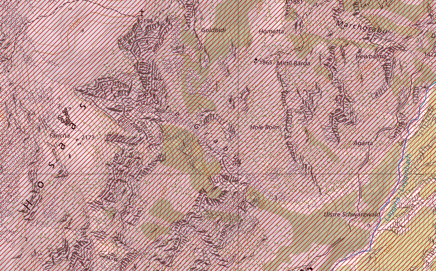 Carte nationale swisstopo avec le périmètre protégé de Laggintal – Zwischbergental (Paysage IFP)