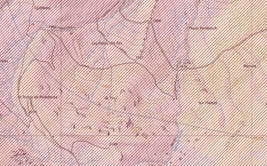 swisstopo national map showing the protected perimeter of Lai da Tuma (BLN landscape)
