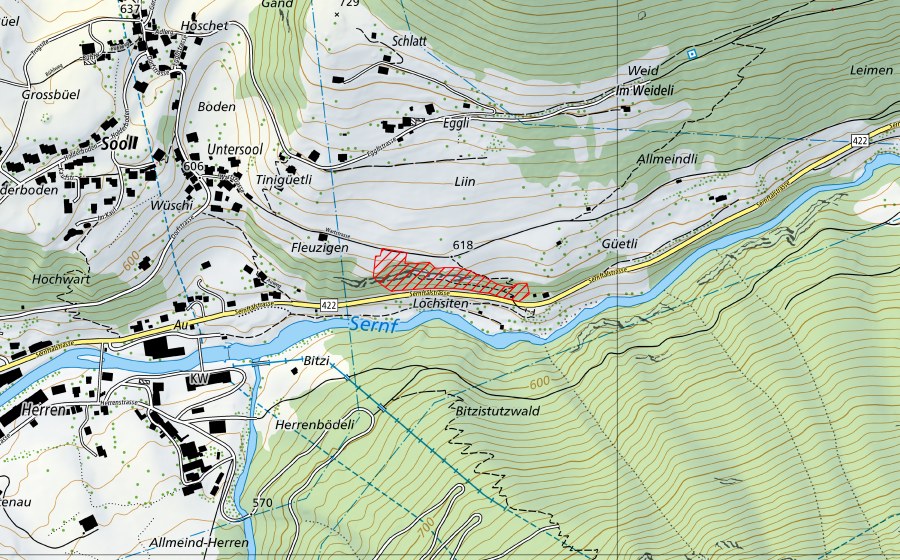 Carta nazionale swisstopo con il perimetro protetto di Lochsiten bei Schwanden (Paesaggio IFP)