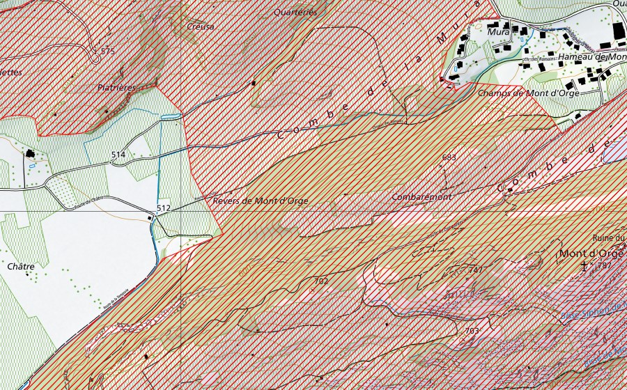 Carte nationale swisstopo avec le périmètre protégé de Mont d’Orge (Paysage IFP)