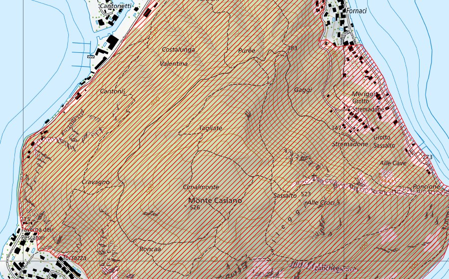 Landeskarte swisstopo mit dem Schutzperimeter von Monte Caslano (BLN-Landschaft)