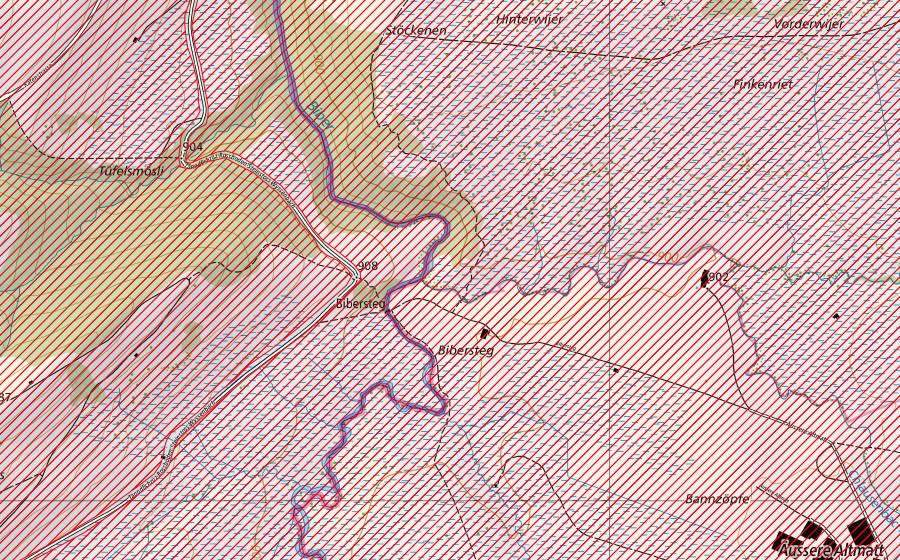 Landeskarte swisstopo mit dem Schutzperimeter von Moorlandschaft zwischen Rothenthurm und Biberbrugg (BLN-Landschaft)