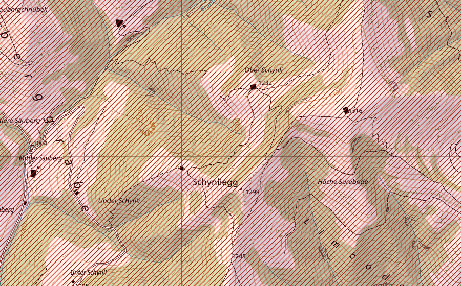 Carte nationale swisstopo avec le périmètre protégé de Napfbergland (Paysage IFP)