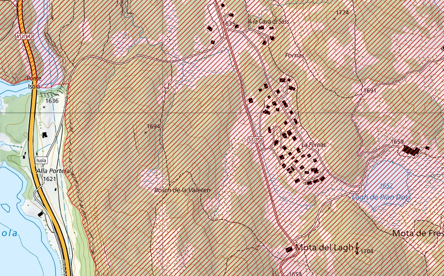 Landeskarte swisstopo mit dem Schutzperimeter von Paludi del San Bernardino (BLN-Landschaft)