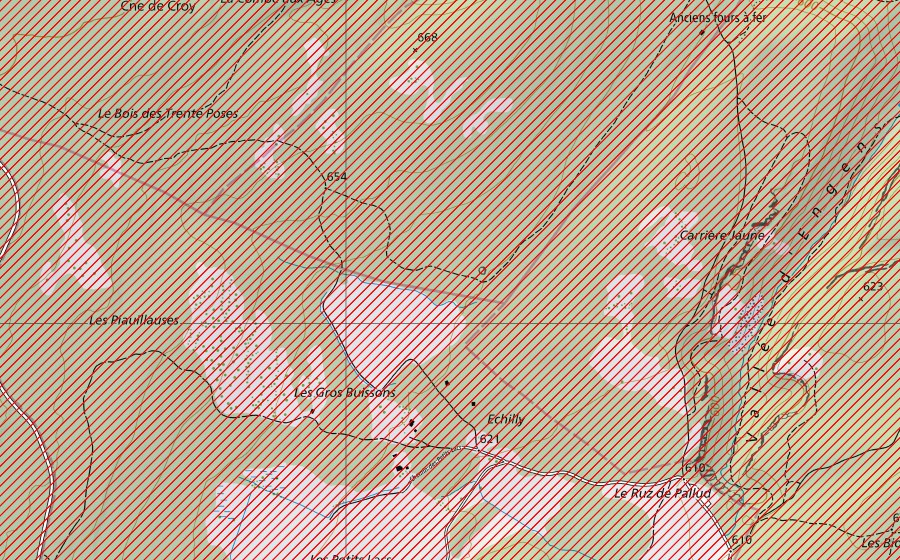 Carte nationale swisstopo avec le périmètre protégé de Pied sud du Jura proche de La Sarraz (Paysage IFP)