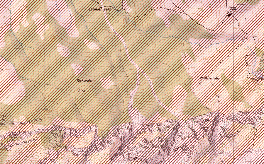 Landeskarte swisstopo mit dem Schutzperimeter von Pilatus (BLN-Landschaft)