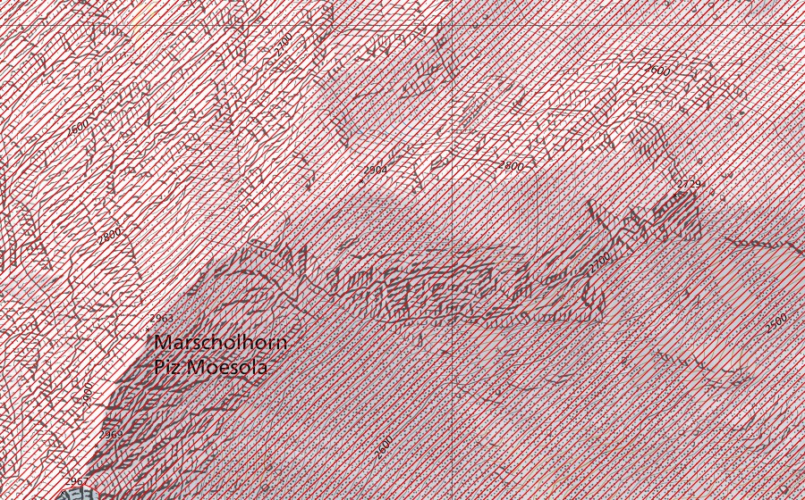 swisstopo national map showing the protected perimeter of Quellgebiet des Hinterrheins – Passo del San Bernardino (BLN landscape)