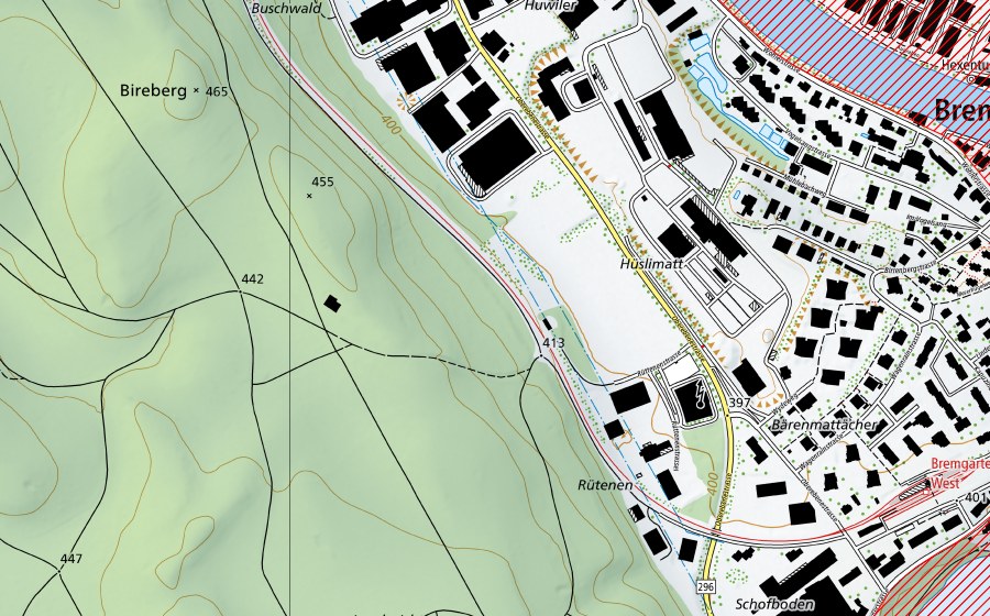 Landeskarte swisstopo mit dem Schutzperimeter von Reusslandschaft (BLN-Landschaft)