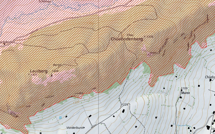 Carte nationale swisstopo avec le périmètre protégé de Säntisgebiet (Paysage IFP)