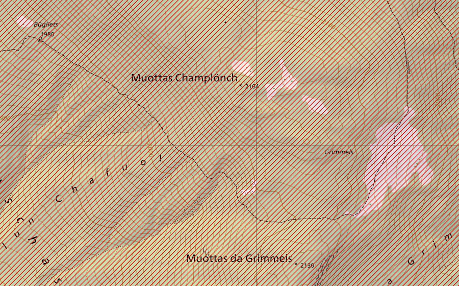 Carte nationale swisstopo avec le périmètre protégé de Schweizerischer Nationalpark und angrenzende Gebiete (Paysage IFP)