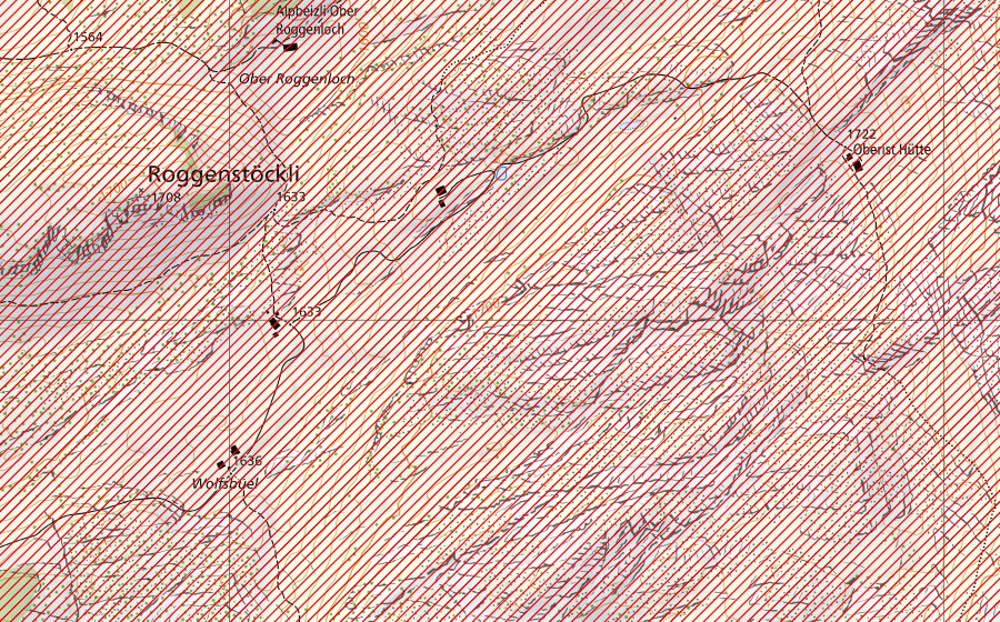 swisstopo national map showing the protected perimeter of Silberen (BLN landscape)