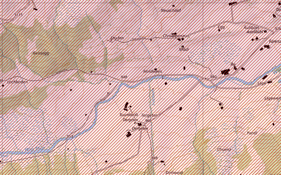 swisstopo national map showing the protected perimeter of Speer – Churfirsten – Alvier (BLN landscape)