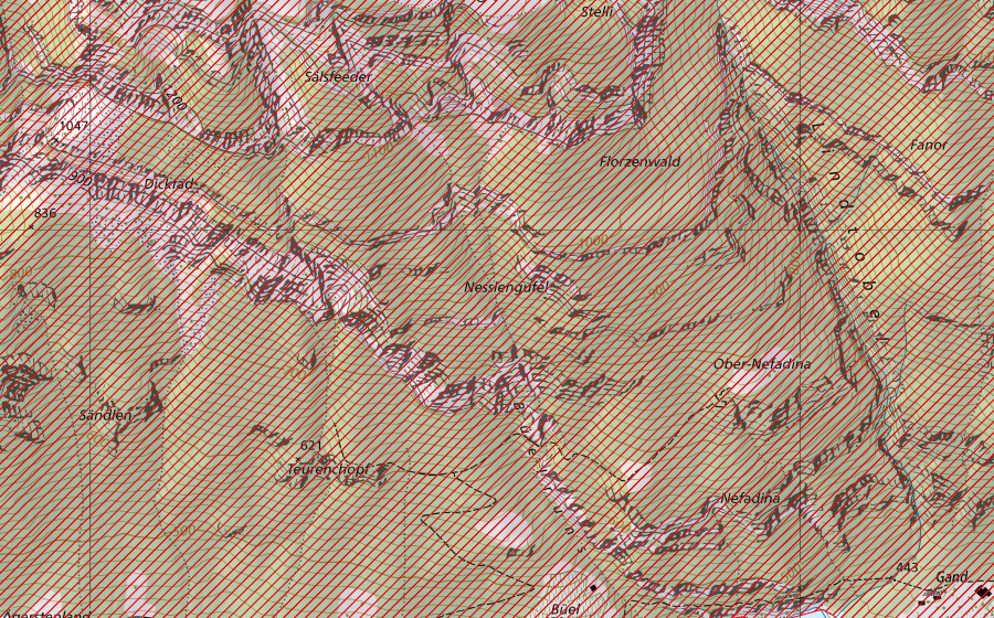 Carte nationale swisstopo avec le périmètre protégé de Speer – Churfirsten – Alvier (Paysage IFP)