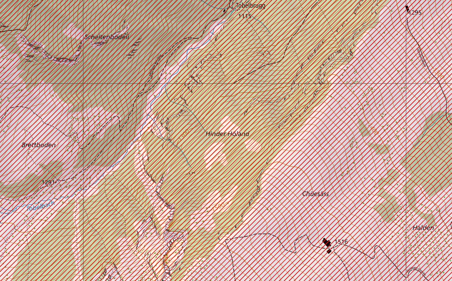 swisstopo national map showing the protected perimeter of Speer – Churfirsten – Alvier (BLN landscape)