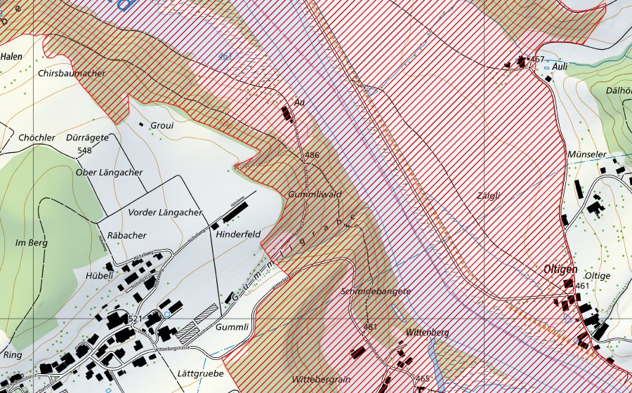Landeskarte swisstopo mit dem Schutzperimeter von Stausee Niederried (BLN-Landschaft)