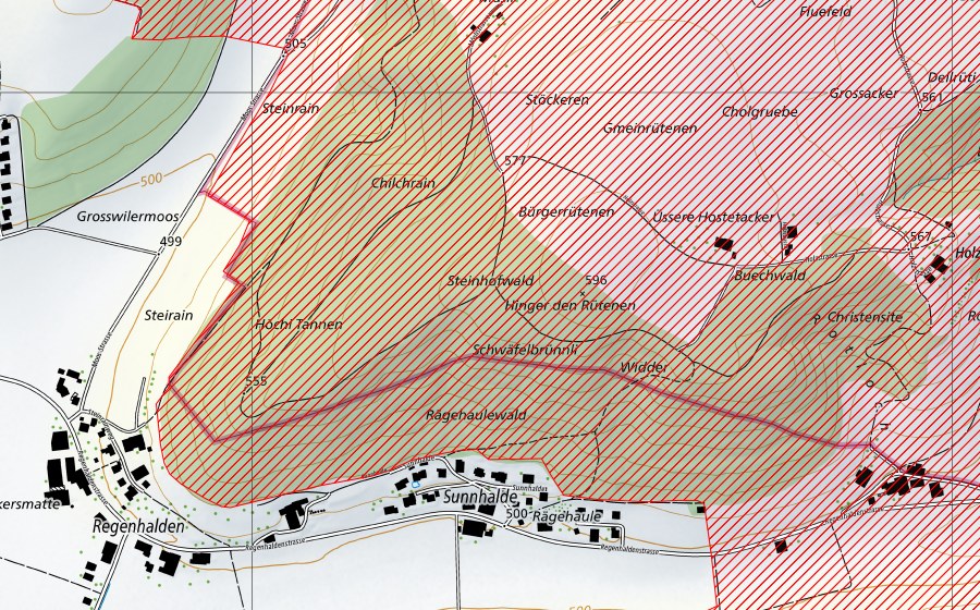 Landeskarte swisstopo mit dem Schutzperimeter von Steineberg – Steinhof – Burgäschisee (BLN-Landschaft)