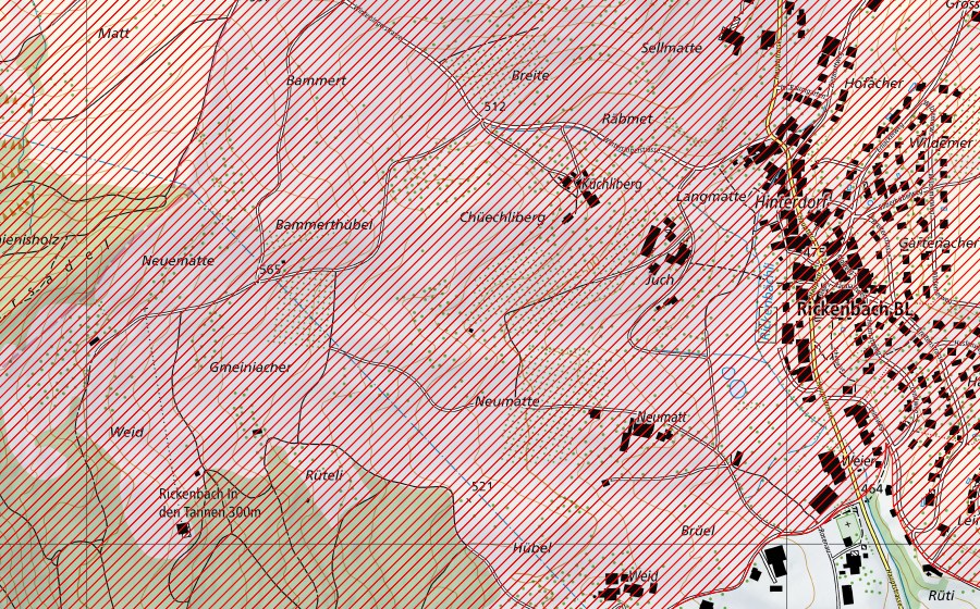 swisstopo national map showing the protected perimeter of Tafeljura nördlich von Gelterkinden (BLN landscape)