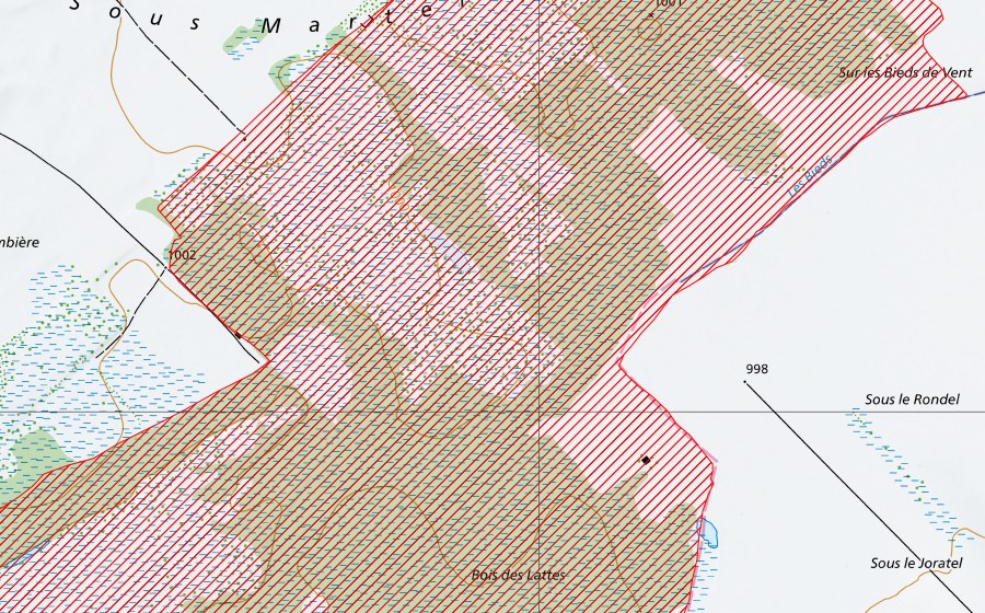 Carte nationale swisstopo avec le périmètre protégé de Tourbière des Ponts-de-Martel (Paysage IFP)