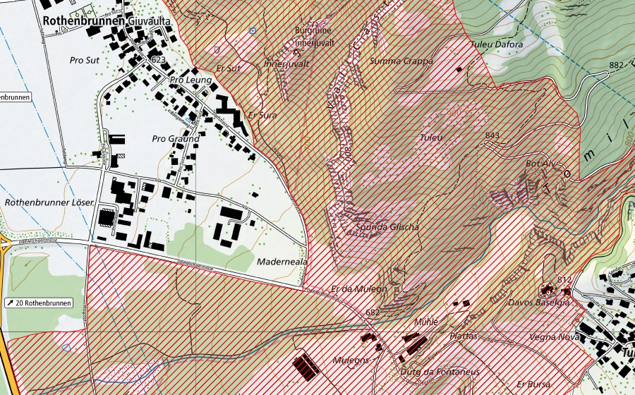 swisstopo national map showing the protected perimeter of Trockengebiet im vorderen Domleschg (BLN landscape)