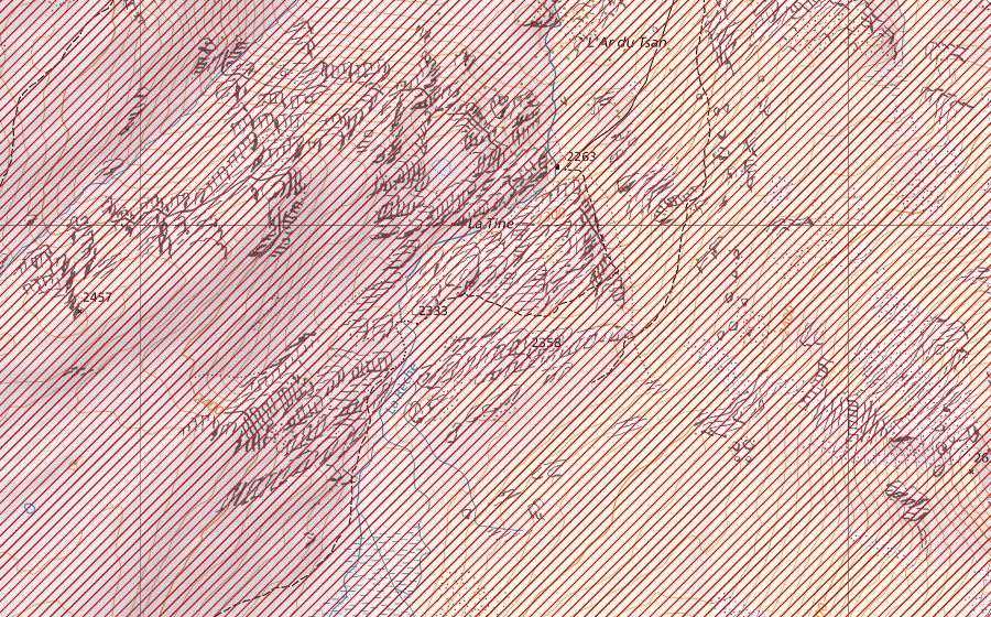 Landeskarte swisstopo mit dem Schutzperimeter von Val de Réchy – Sasseneire (BLN-Landschaft)
