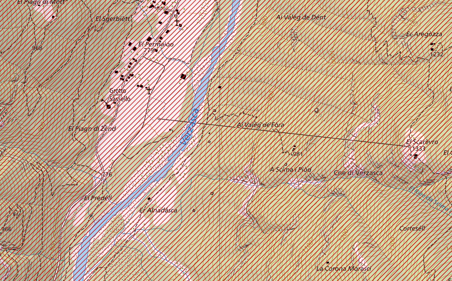 swisstopo national map showing the protected perimeter of Val Verzasca (BLN landscape)