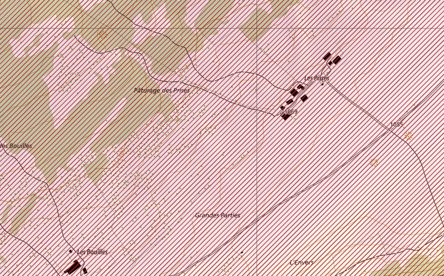 swisstopo national map showing the protected perimeter of Vallée de la Brévine (BLN landscape)