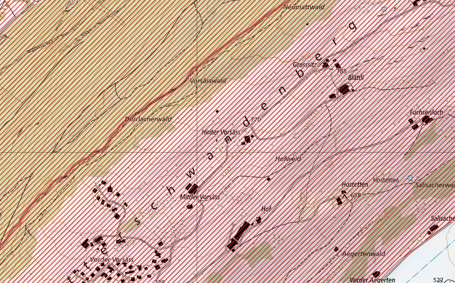 swisstopo national map showing the protected perimeter of Vierwaldstättersee mit Kernwald, Bürgenstock und Rigi (BLN landscape)