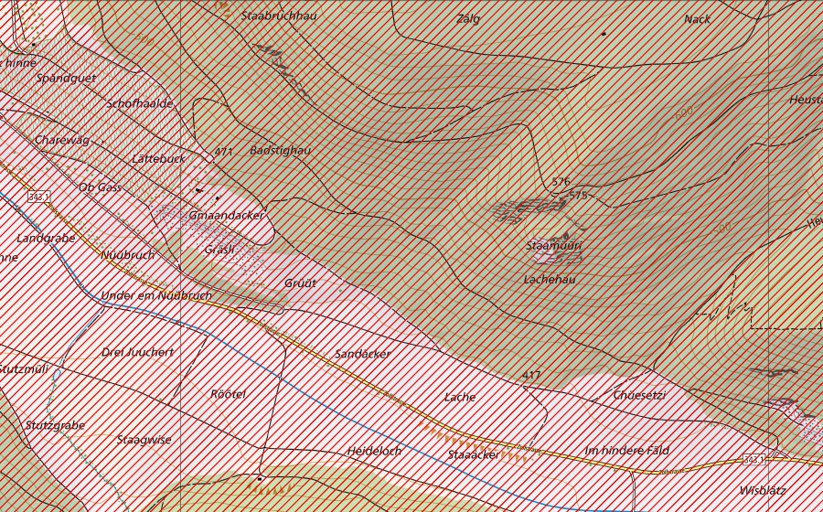 swisstopo national map showing the protected perimeter of Wangen- und Osterfingertal (BLN landscape)