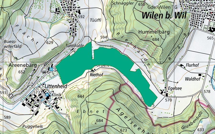 Carta nazionale swisstopo con il perimetro protetto di Ägelsee (Torbiera bassa)