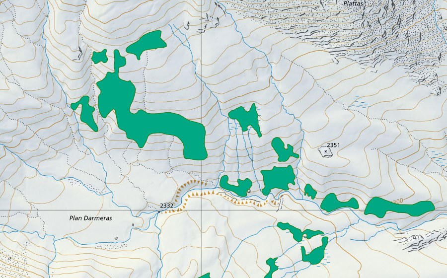 swisstopo national map showing the protected perimeter of Alp Anarosa I (Fen)