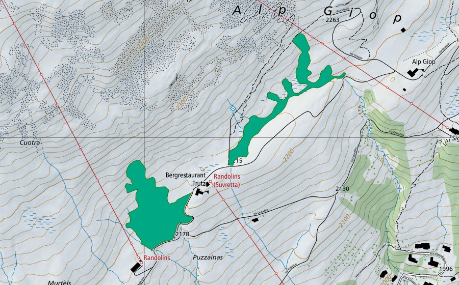 Carte nationale swisstopo avec le périmètre protégé de Alp Giop (Bas-marais)
