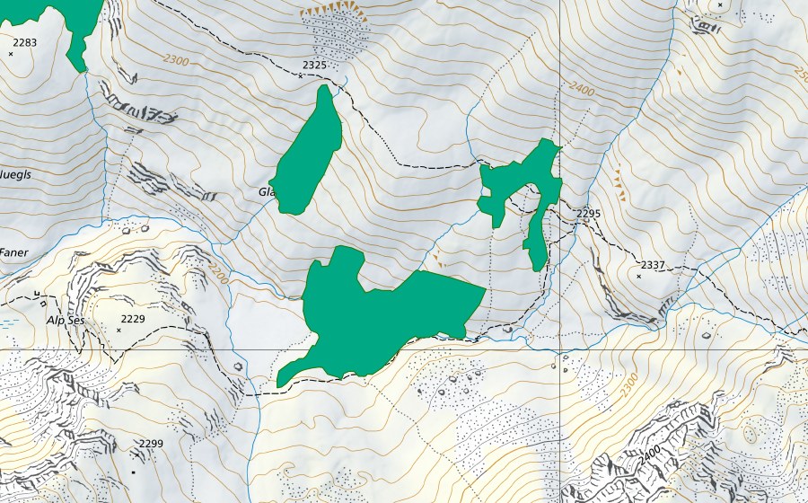 Landeskarte swisstopo mit dem Schutzperimeter von Alp Ses (Flachmoor)