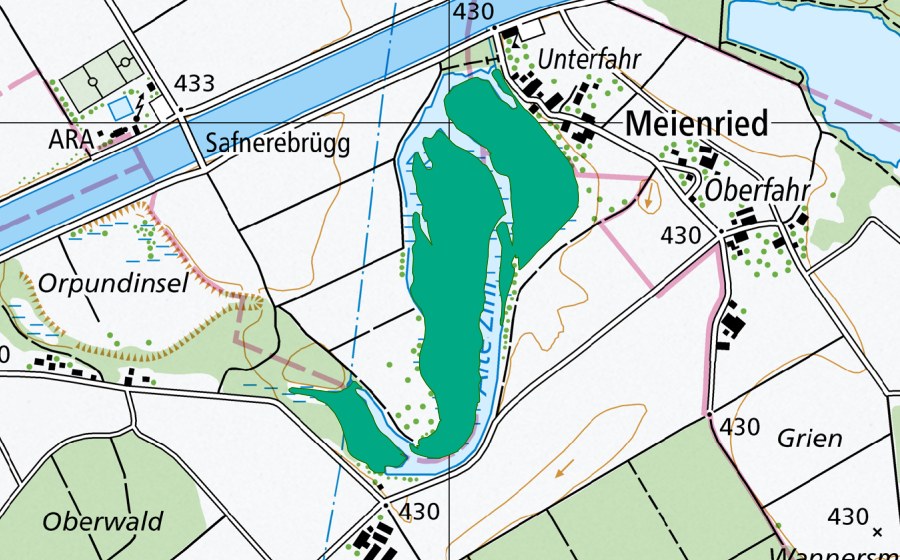 Landeskarte swisstopo mit dem Schutzperimeter von Alte Zihl (Flachmoor)