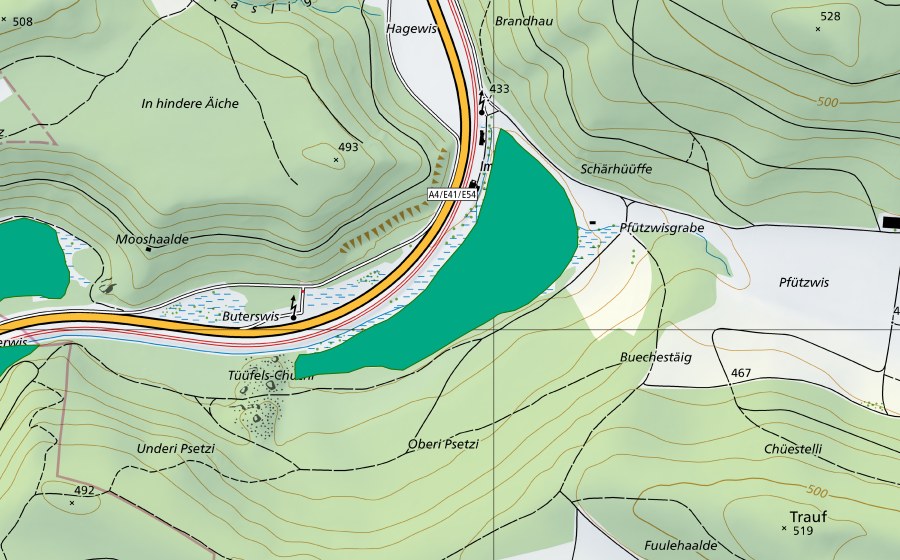swisstopo national map showing the protected perimeter of Alteweier (Fen)