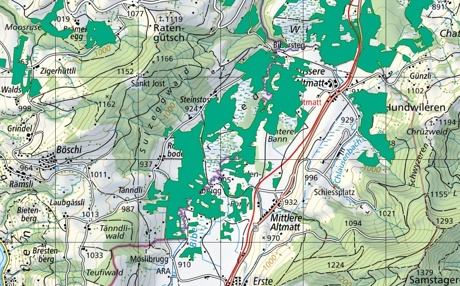 Landeskarte swisstopo mit dem Schutzperimeter von Altmatt/Ägeriried (Flachmoor)