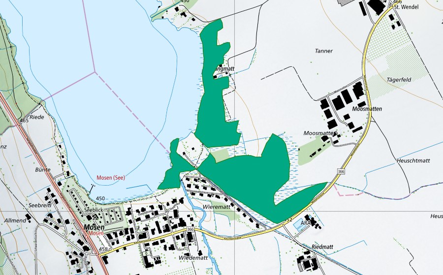 Landeskarte swisstopo mit dem Schutzperimeter von Altmoos (Flachmoor)
