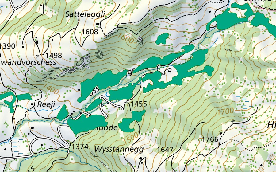 Carte nationale swisstopo avec le périmètre protégé de Am ussere Saligrabe (Bas-marais)