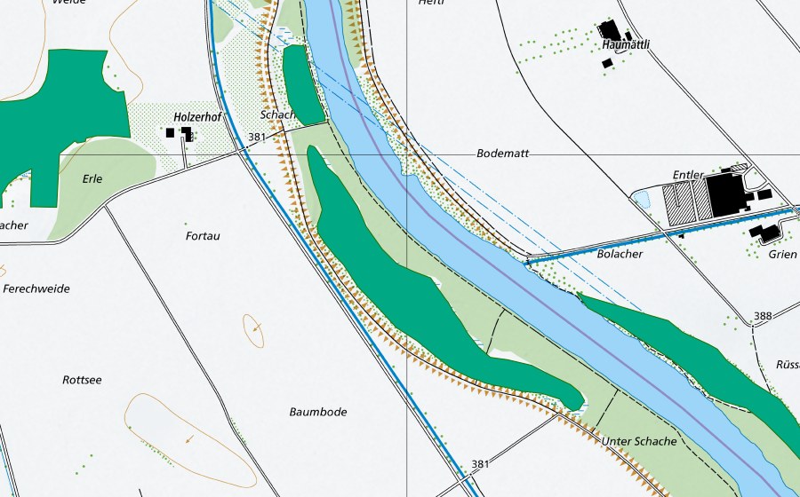 Carte nationale swisstopo avec le périmètre protégé de Aristauer Schachen (Bas-marais)