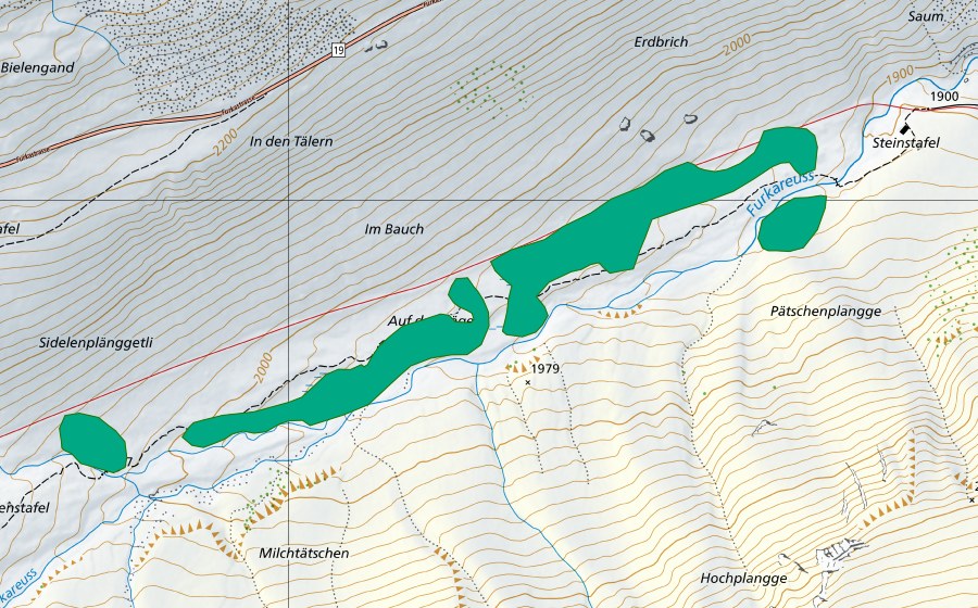 swisstopo national map showing the protected perimeter of Auf den Lägern (Fen)