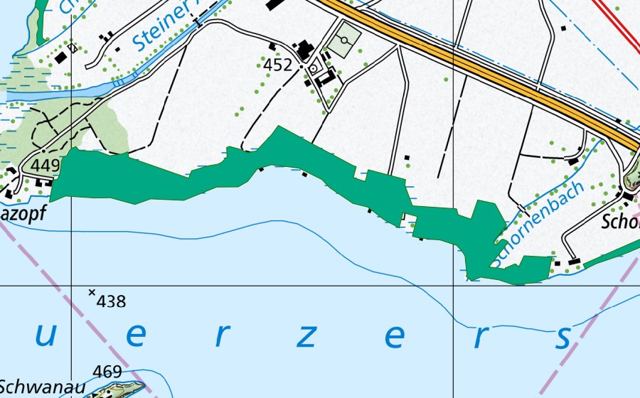 swisstopo national map showing the protected perimeter of Auw (Fen)