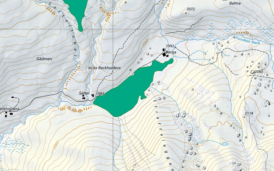 swisstopo national map showing the protected perimeter of Bargaboden (Fen)