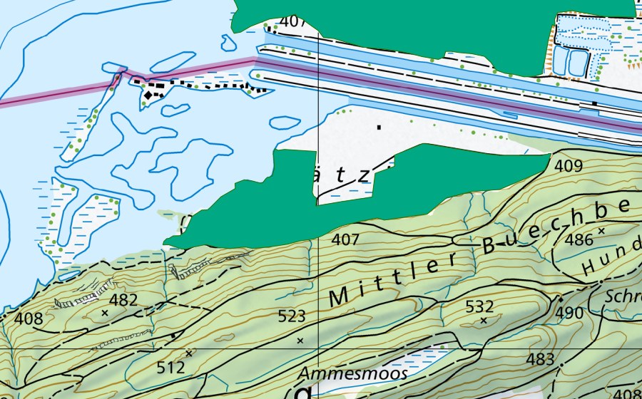Landeskarte swisstopo mit dem Schutzperimeter von Bätzimatt (Flachmoor)