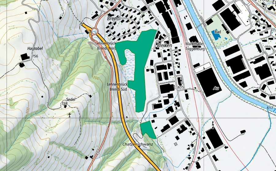 Landeskarte swisstopo mit dem Schutzperimeter von Bleiken (Flachmoor)