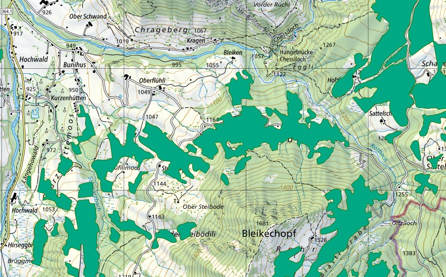 swisstopo national map showing the protected perimeter of Bleikenboden/Schüfilimoos (Fen)