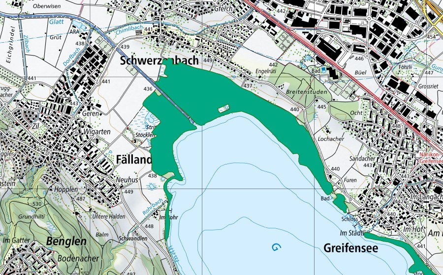 swisstopo national map showing the protected perimeter of Böschen/Suelen/Stritgfänn (Fen)